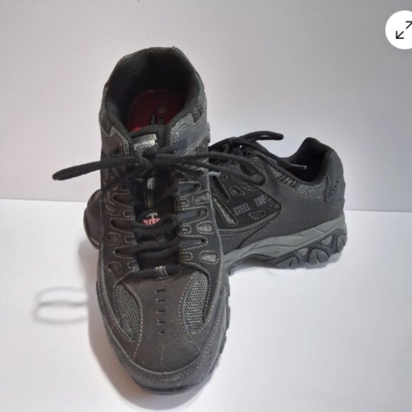 Skechers Men’s Work Shoes Sz 9 Steel Toe Black Leather Memory Foam low top - Picture 9 of 9